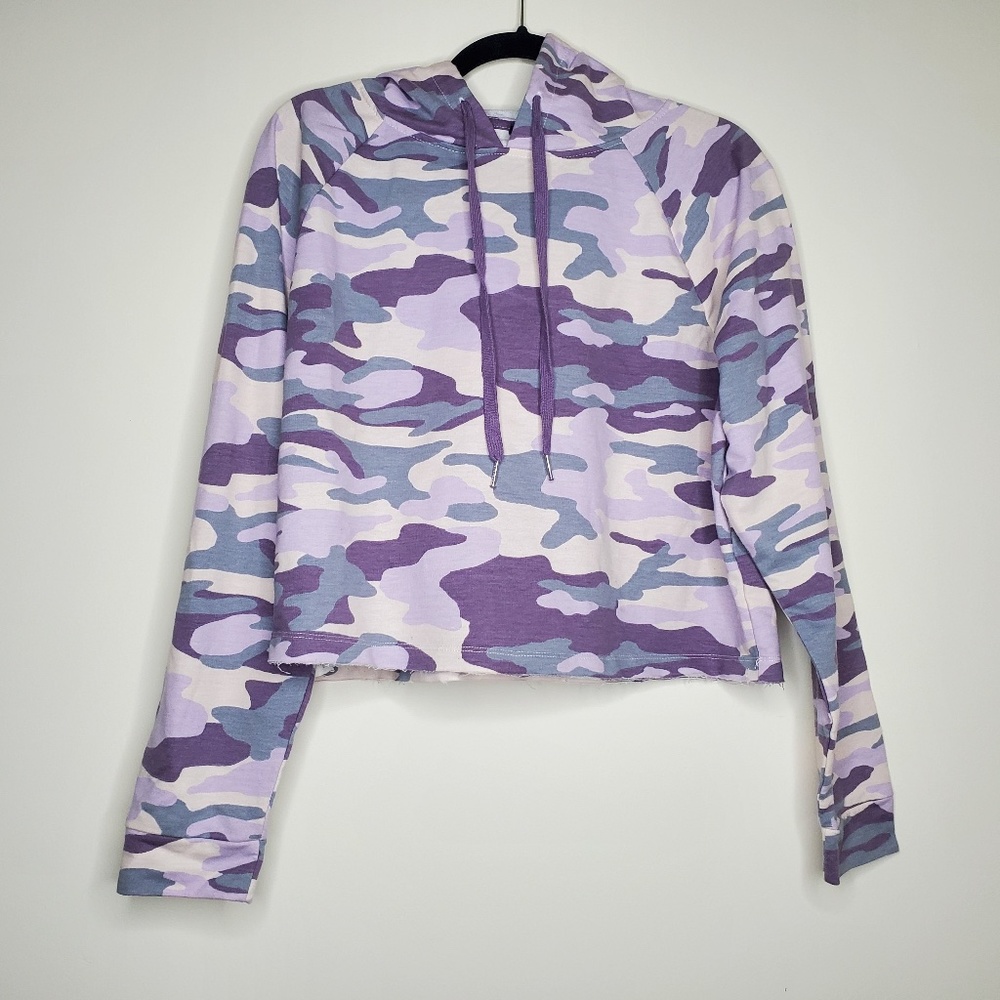 Purple Camo Cropped Pull Over Hoodie
